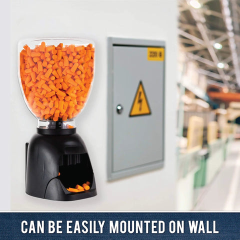 Wall Mount Ear Plug Dispenser For Bulk Refill, 500 Pair Capacity, filled with orange foam ear plugs for heavy noise