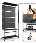 Plant Cabinet With Pegboard 3 Tier Grow Light Shelf Metal Plant Stand With Four Pack 96W Grow Lights, dimensions 35.4x13.8x71 inches