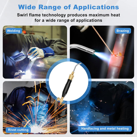 Air Acetylene Torch Kit 11-Piece Set For Soldering And Brazing With Regulator, G-4 Handle, shown in various applications.