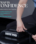 Person adjusting strap on Hip Thrust Pad For Back, Shoulder And Neck Support, Cushioned Barbell Pad For Weight Lifting.