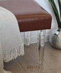 Brown bench with 12 Inch Acrylic Furniture Legs Set Of 4 For Cabinets TV Stands Benches And More Slick Modern Clear Design With Gold Feet