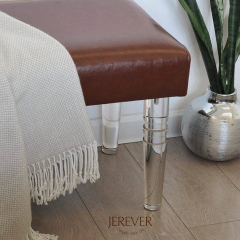 Brown bench with 12 Inch Acrylic Furniture Legs Set Of 4 For Cabinets TV Stands Benches And More Slick Modern Clear Design With Gold Feet