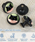 4 Pack Cartoon Black Cat Cabinet Knobs Set with Glass Drawer Knobs on textured surface