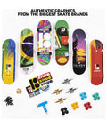 Fingerboard Bonus Pack with six real graphic mini skateboards, decks, wheels, stickers, and tool for customizable mini boards.