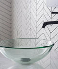 Round Clear Glass Vessel Bathroom Sink 14 Inch Above Counter For A Clean Modern Vibe With Universal Design Easy Clean Interior