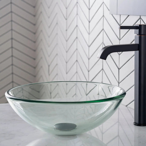 Round Clear Glass Vessel Bathroom Sink 14 Inch Above Counter For A Clean Modern Vibe With Universal Design Easy Clean Interior