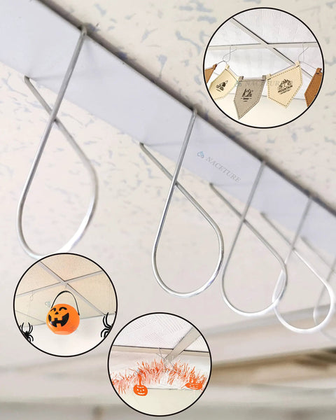 Ceiling Hook Clips 20 Pack For Drop Ceiling Grids Heavy Duty Rustproof Wire Spring Hooks with decorations installed