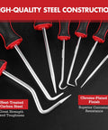 7 Piece Hook And Pick Set With Long And Mini Precision Picks 4 Small Hooks And 3 Large Hooks Carbon Steel Tools Includes Grab And Go Storage Bag For Easy Transport And Quick Access. carbon steel hook and pick set with red handles