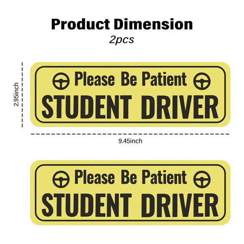 Two Pack Student Driver Magnets for Car Highly Reflective Stickers for Doors Trunk Hood and Bumper Universal Removable Be Patient New Driver Magnet Yellow, 9.45 x 2.95 in