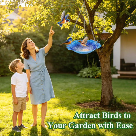 Two Pack Hanging Bird Baths For Outdoors, 11 Inch Metal Water Bowls With Rust-Proof Stainless Steel Chains, Flower Shape Design