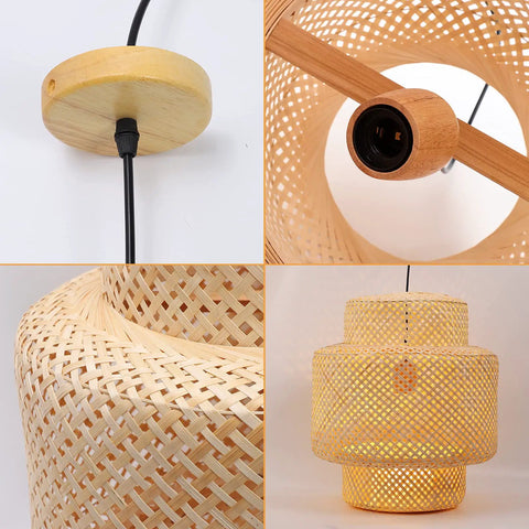 Rattan Pendant Light For Kitchen Boho Chic Bamboo Lampshade Handmade Weave Lighting Wood Ceiling Fixture 16 Inch Modern Hanging Light For Warm Cozy Vibe