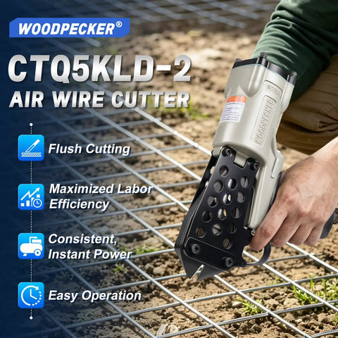 Heavy Duty Pneumatic Wire Cutter For Metal Mesh And Fence Wire With K Shape Blade Combining Bolt Cutter Muscle With Smooth Flush Cut To Shred Through Steel Without Leaving Loose Ends Behind in use on wire fencing.