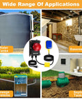 Heavy Duty Sump Pump Alarm High Water Alarm With 10 Foot Float Switch 110 dB Loud Alarm For Basement Flood Prevention Waterproof Sensor Audible Flood Warning Real Time Monitoring Easy Install Home Safety, shown for basements and water tanks