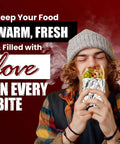 Person enjoying a meal wrapped in heavy duty insulated aluminum foil sheet to keep food hot or cold.
