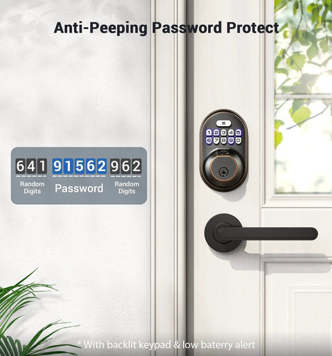 Dope Fingerprint Door Lock With Keyless Entry Pad And Auto Lock on white door with anti peeping password feature