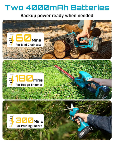 Cordless 8 In 1 Garden Tool Kit With Long Reach Pole Saw Hedge Trimmer Pruner And Grass Shears 4000mAh Battery