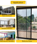 Heavy Duty Fiberglass Insect Screen Mesh Cloth Roll 36 Inch Wide 600 Foot Long Charcoal applied to a balcony door.