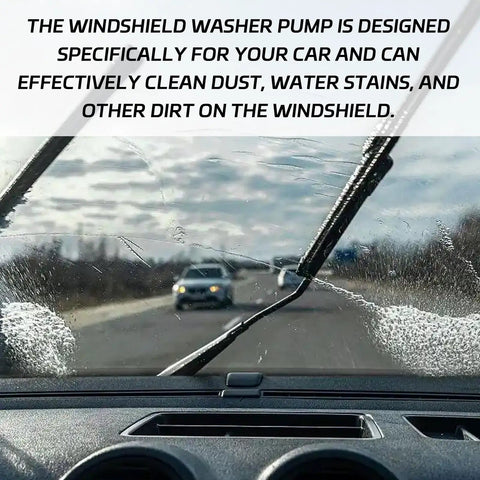 Car windshield being cleaned, showcasing the Workhorse Windshield Washer Pump Replacement Front And Rear For Toyota Lexus Mazda Honda.