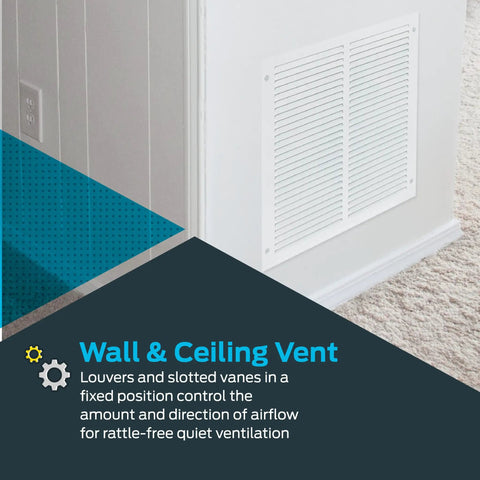 16 By 16 Inch Return Air Vent Cover For Wall Or Ceiling, Solid Steel Grille With Fixed Vanes Directing Airflow, HVAC Vent Cover In White Finish, Fits Standard Duct Opening 16 By 16 installed on wall