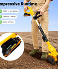 Person using Cordless Garden Tiller Cultivator 250RPM Portable Electric Rototiller With Batteries And Charger Included in soil