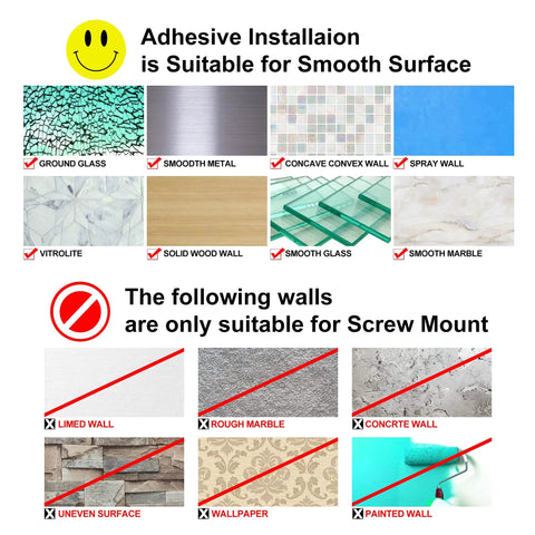 Surface types for Anti Rust Aluminum Double Roll Toilet Paper Holder With Built In Shelf in Silver Finish installation guide.