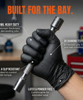Heavy Duty 10 Mil Black Nitrile Work Gloves With Raised Diamond Grip, 1000 Count Bulk Kit, Powder Free Latex Free Food Safe Mechanic Gear Built Like A Tank For Rough Jobs worn while gripping a wrench.