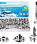 Marine Grade Canvas Snap Button Kit 150 Pcs Stainless Steel Snap Fasteners With Three Eighths Inch Socket Screws For Fabric
