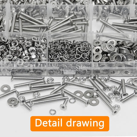 1200 Pcs M3 Stainless Steel Countersunk Head Hex Socket Screws Bolts Nuts And Washers Assortment Kit for Home DIY Projects and Industrial Use includes eight lengths from 6mm to 30mm with nuts and flat washers