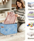 Heavy Duty Waterproof Polyester Storage Containers With A Slick Two Way Zipper Closure And Blue White Snowflake Design, 14x10.4 inches, for organizing clothes.