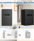 Heavy Duty Steel Home Safe Box 3.0 Cu Ft With LED Light, 6 Locking Bolts, installed on wall and floor, diagram included