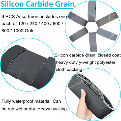 Beefed Up Six Pack 4x36 Inch Silicon Carbide Sanding Belts Set With 120 240 400 600 800 1000 Grits For Knife Sharpening And Metalworking