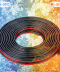 Beefy 10 Gauge Two Conductor Tinned Copper Parallel Wire 20 Ft Insulated Stranded Cable coiled on icy and fiery background