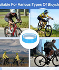 Collage of cyclists on different terrains and Tubeless Rim Tape 25mm By 10m PET Tire Liner For MTB Road Gravel City Touring Bicycles Blue Fitting Puncture Protection And Airtight Seal Durable Rim Protector For Tubeless Wheels Setup Ready.