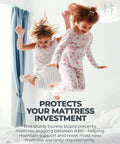 Two children jumping on a bed with Rock Solid Queen Bunkie Board 10mm Slim Low Profile Mattress Support 60x80.