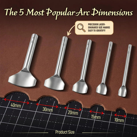 Leather Corner Punch Set With Double Sided Mallet Five Popular Sizes Leather Corner Cutters 10mm 15mm 20mm 30mm 40mm displayed