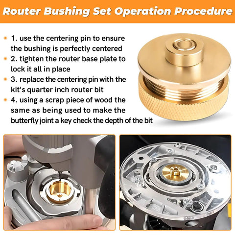 Solid Brass Inlay Router Kit For Quarter Inch Templates Pro Grade High RPM Routing includes bushing set operation instructions.