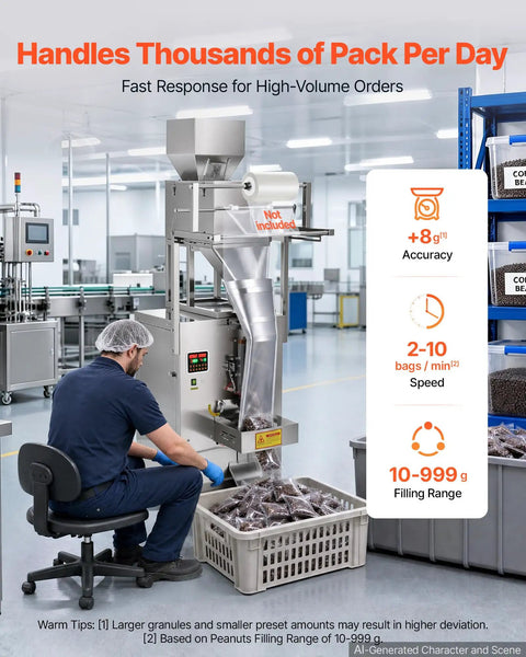 No Hassle Automatic Powder Filler And Bag Sealer, Precision Digital Scale Packing System For Coffee Beans, Spices, Grains And Seeds in operation.