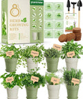 Indoor Herb Garden Kit With Eight Heirloom Seeds For Windowsill, All In One Starter Set With Biodegradable Pots, Markers And Guide