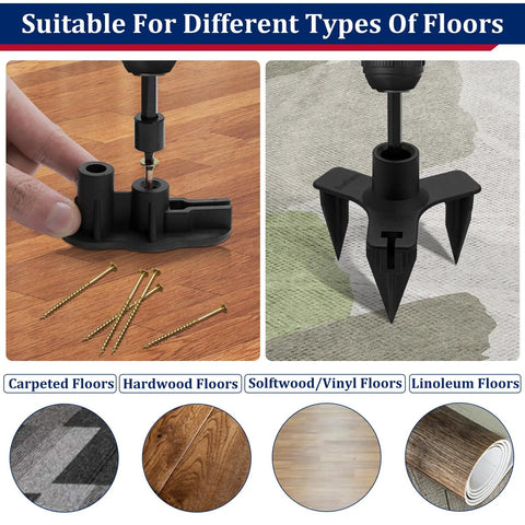 Slick Squeaky Floor Repair Kit With Fifty Heavy Duty Joist Screws And Five Simple Tools, suitable for various floor types.