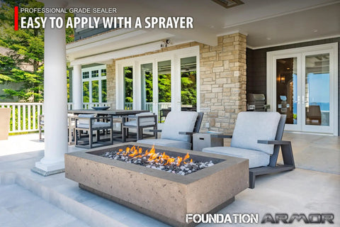Top Shelf Water Based Silane Siloxane Concrete Sealer For Brick Pavers And Natural Stone With Matte Finish One Gallon applied with a sprayer on patio.