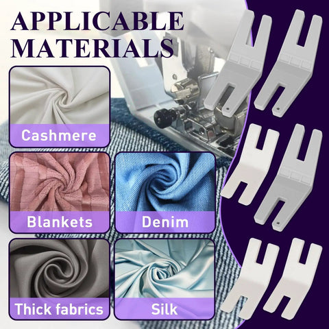 Six Pack Hump Jumper Sewing Tool Set For Quick Seam Finishing And Button Attachments With Two Size Options displayed with textiles.