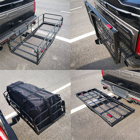 Heavy Duty Hitch Mount Cargo Carrier For 2 Inch Receiver 60 By 24 By 14.4 Inch Folding Luggage Rack with mesh surface
