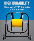 Heavy Duty Steel Cable Caddy With Wheels And Pull Strap, Holds Reels Up To 20 Inch Diameter And 100 Lb Capacity, Black