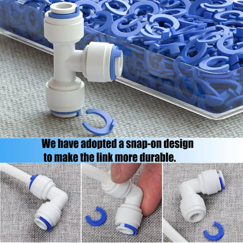Fridge Water Line Kit 1/4 In OD Tubing 32.8 Ft For RO System And Ice Maker With 12 Quick Connects And Tubing Cutter Easy Install Durable DIY Refrigerator Water Line Setup showing quick connect fittings