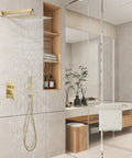 Brushed Gold 8 Inch Rain Shower System With Wall Mount Dual Function Shower Faucet Set And Rough In Valve
