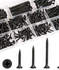 No Brainer Number 6 Drywall Screw Assortment Kit Packing 165 Pieces Across Four Handy Lengths For Quick Home Fixes And Panel Hangings with black screws in box.