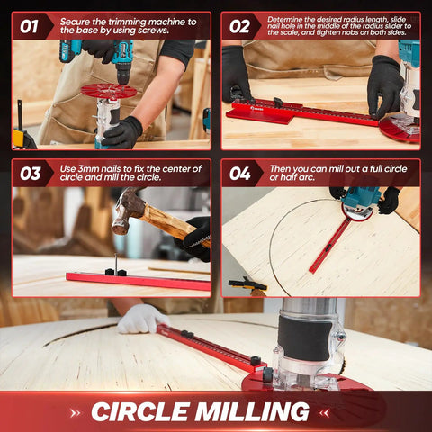 Steps using Universal Router Milling Groove Bracket Dope Woodworking Jig for Circular Milling and Straight Edge Trimming
