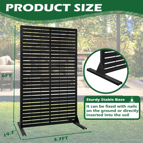 Metal Privacy Screen With Stand 72 By 44 Inches Freestanding Outdoor Privacy Panels with sturdy base in garden setting.