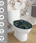 Toilet Seat Elongated Resin for Bathroom Replacement on a toilet with floral design, easy to clean, fits standard size.