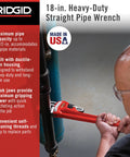 Using Heavy-Duty 18-Inch Straight Pipe Wrench for plumbing jobs on a cast-iron pipe with I-beam handle and floating forged hook jaw.